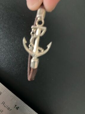 Sterling Silver and Genuine Leather Anchor Bracelet